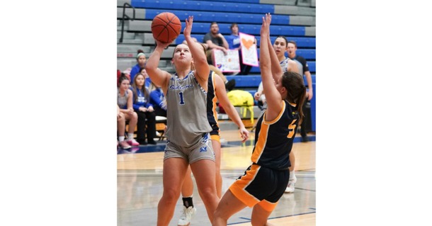 Madara Liepniece scores two of her game-high 25 points Friday against Laramie County Community College.